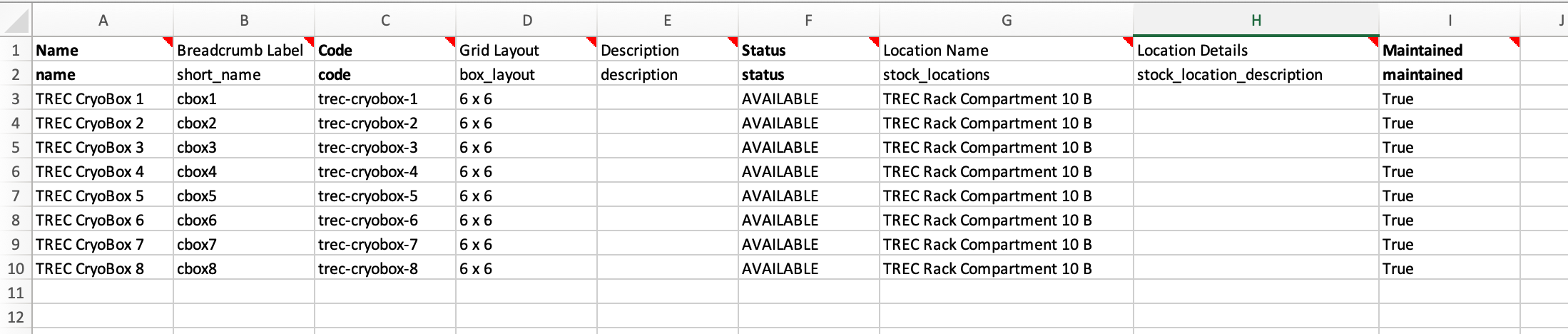 Simplified spreadsheet to batch-create cryoboxes
